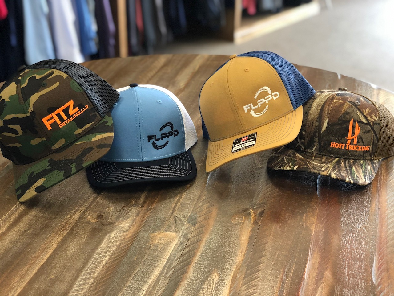 Custom embroidered hats.